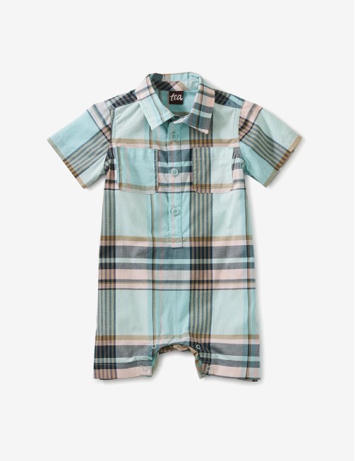 Plaid Buttoned Baby Romper