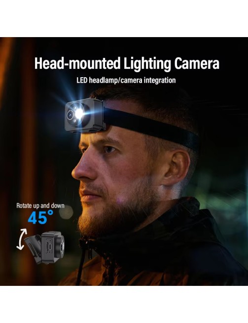 Head Mounted 1080p HD Sports Camera with LED Headlamp