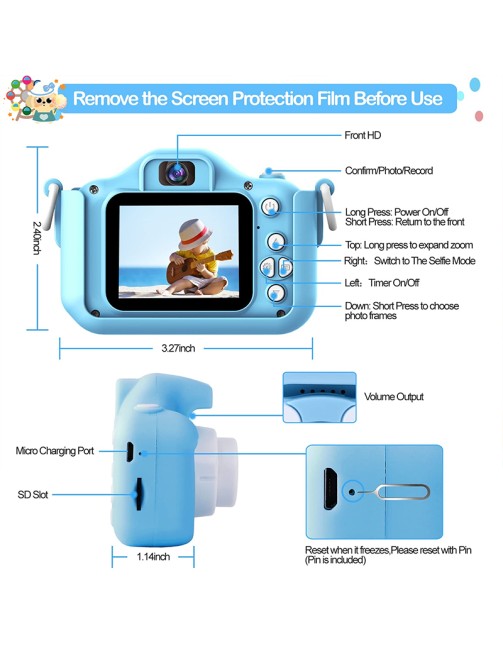 Kids Cartoon Dog Toy 2.0-Inch HD Digital Camera Dual Selfie 1080P Toy Camera