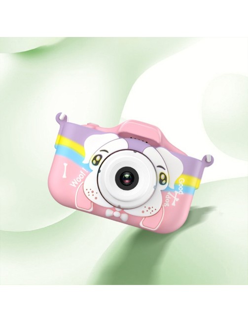 Pink Rainbow Puppy Silicone Anti-Fall Children's Camera 2.0 Inch HD Screen