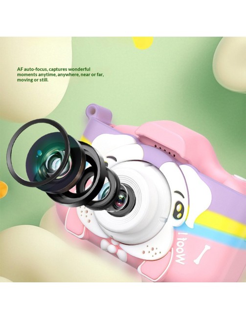 Pink Rainbow Puppy Silicone Anti-Fall Children's Camera 2.0 Inch HD Screen