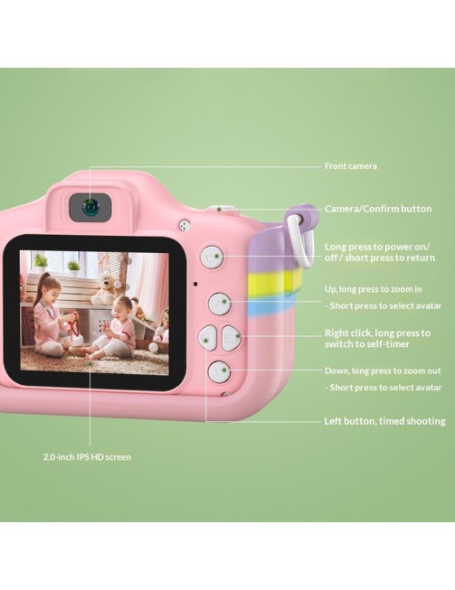 Pink Rainbow Puppy Silicone Anti-Fall Children's Camera 2.0 Inch HD Screen