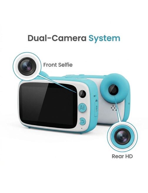 AI Kids Camera 13MP 1080P Dual Lens 128GB Touchscreen