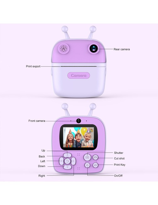 Kids Toy Instant Print Camera Mini Dual Lens HD Video Recording Thermal Photo Paper