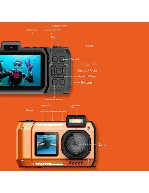 Dual Screen High Definition Waterproof Action Camera 10m Diving Selfie Swimming Outdoor