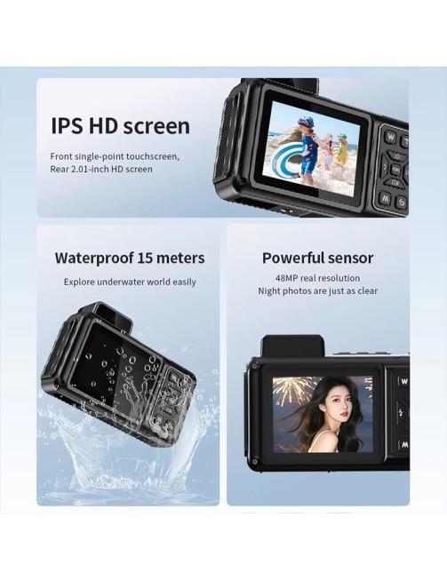 IPX68 Underwater Camera 2.88-Inch Screen 18X Zoom Digital Waterproof Camera for Snorkeling 8K Resolution