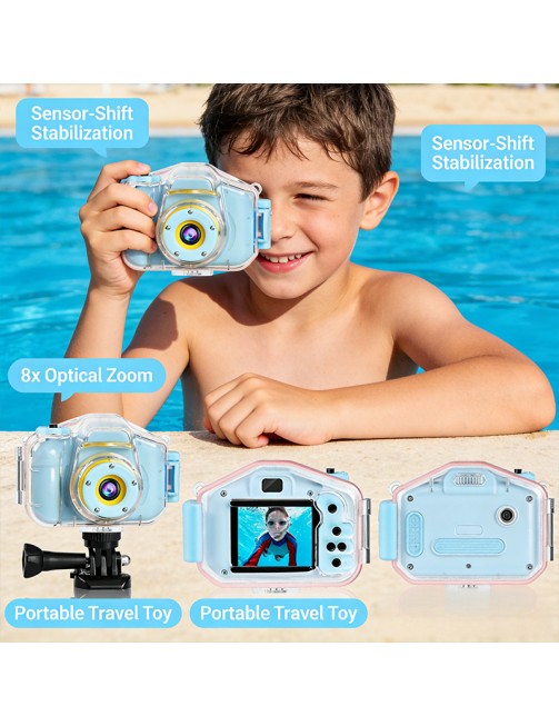 Kids Waterproof Camera HD Sensor Optical Zoom 2-Inch Screen Portable Travel Toy