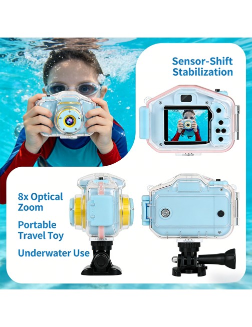 Kids Waterproof Camera HD Sensor Optical Zoom 2-Inch Screen Portable Travel Toy