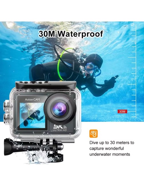 5K Dual Screen Action Camera with 2.4G Remote and Waterproof