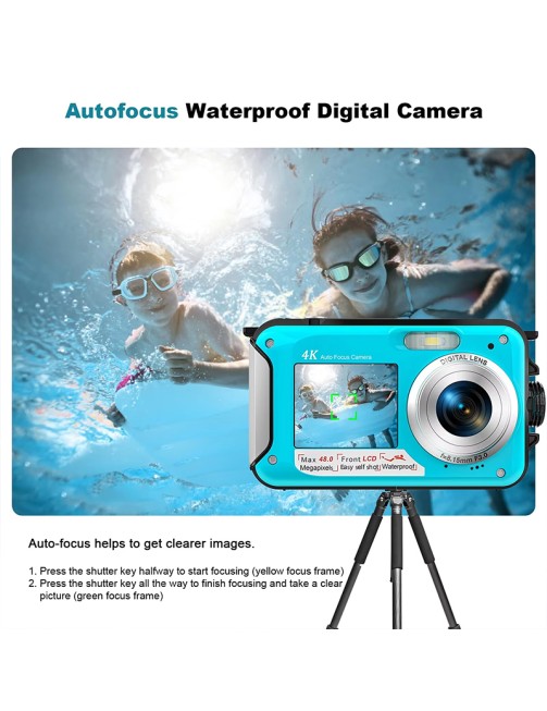 Waterproof Camera 4K 11FT Underwater 16X Autofocus 48MP Selfie Dual Screen Digital Camera
